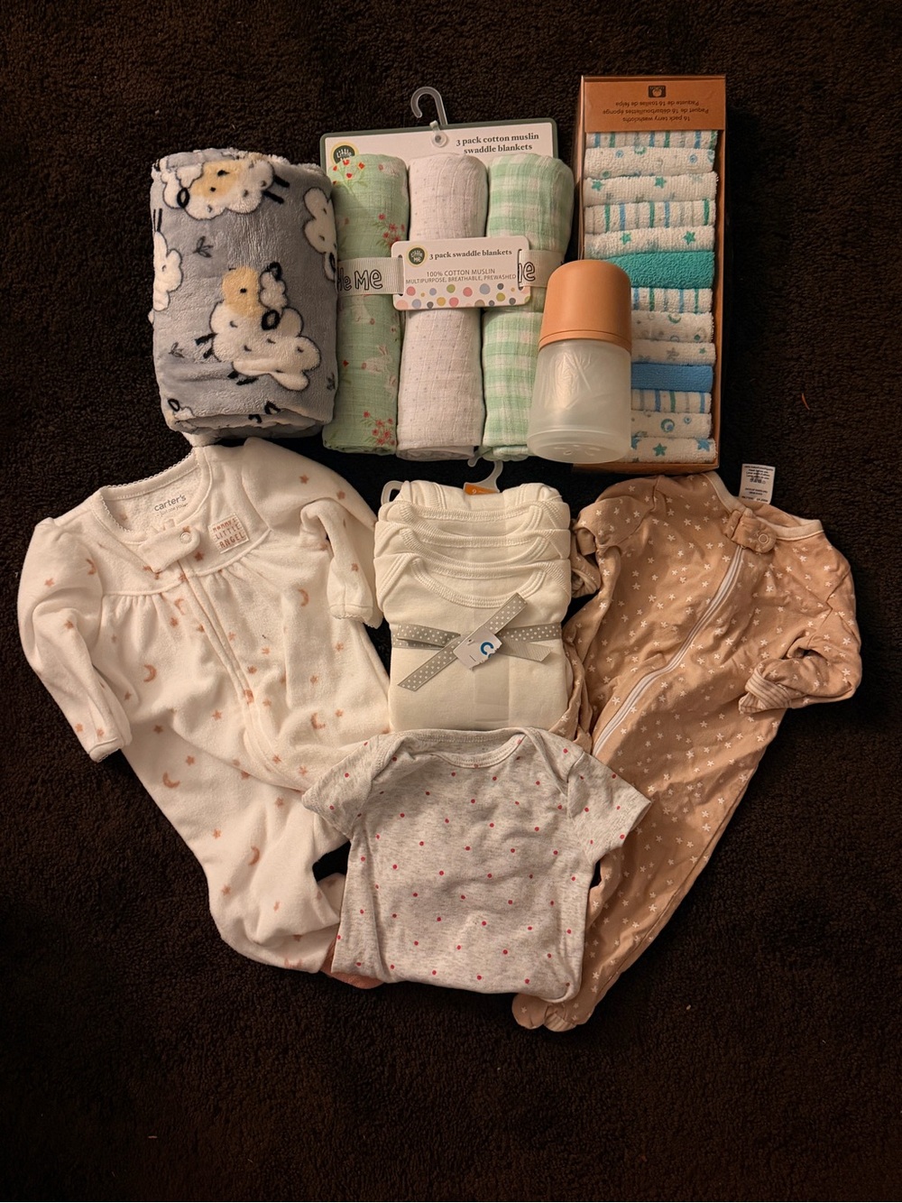 Carter's Cream, Tan & Gray Baby Sleepwear and Accessory Bundle